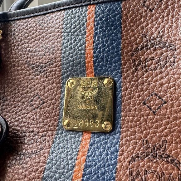 MCM Visetos Striped Shopper Tote Bag - Picture 6 of 16